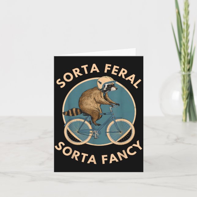 Tarjeta Raccoon Bicycle Riding Vintage Animal Funny Feral  (Anverso)