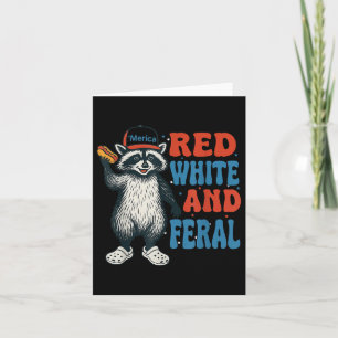 Tarjeta Raccoon Blanco Rojo Y Feral Gracioso 4 De Julio De