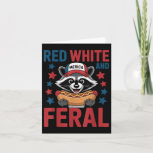 Tarjeta Raccoon Blanco Rojo Y Feral Gracioso 4 De Julio De