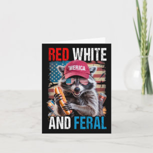 Tarjeta Raccoon Blanco Rojo Y Feral Gracioso Patriótico 4
