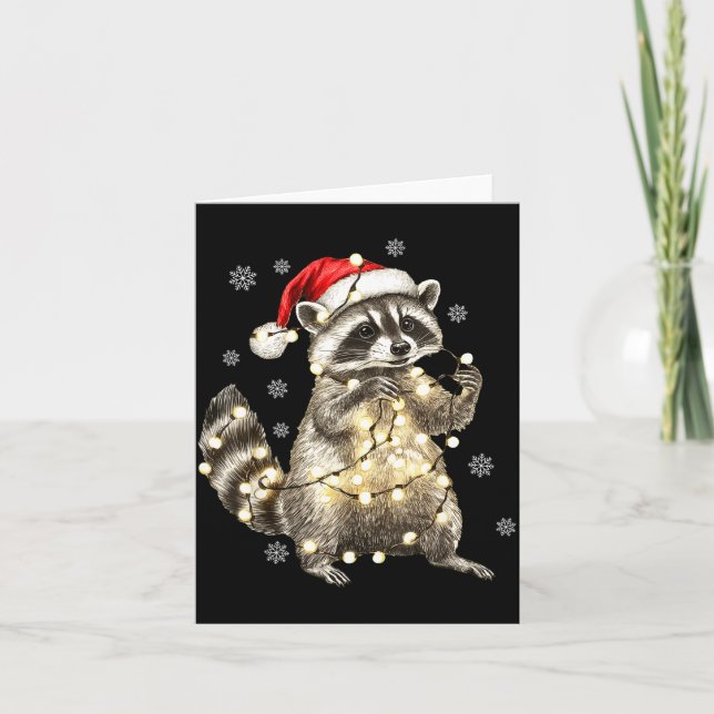 Tarjeta Raccoon Christmas Tree Lights Pajama Racoon Lover  (Anverso)