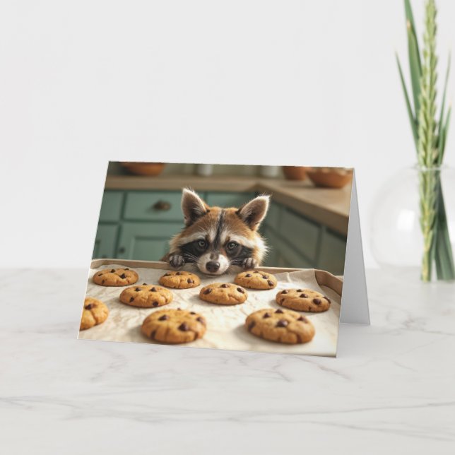 Tarjeta Raccoon De Cumpleaños Con Galletas De Chip De Choc (Anverso)