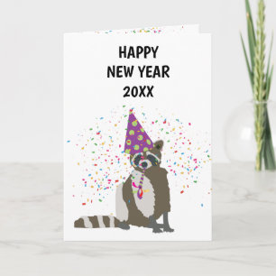 Tarjeta Raccoon de fiesta - Año nuevo feriado de los anima