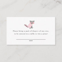 Tarjeta Raccoon diaper raffle para ducha de bebé c