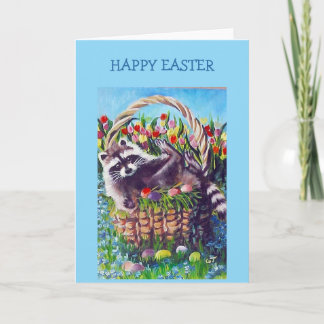 Tarjeta Raccoon Easter Basket Blank Greeting Card