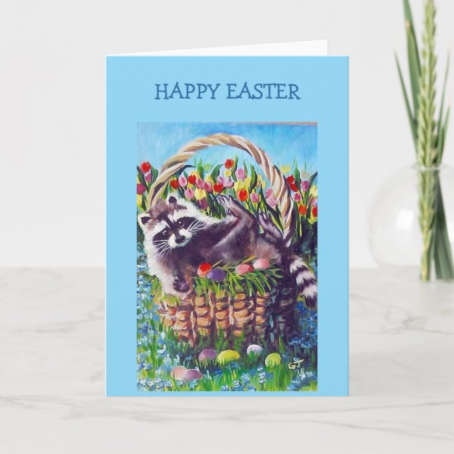 Tarjeta Raccoon Easter Basket Blank Greeting Card (Anverso)