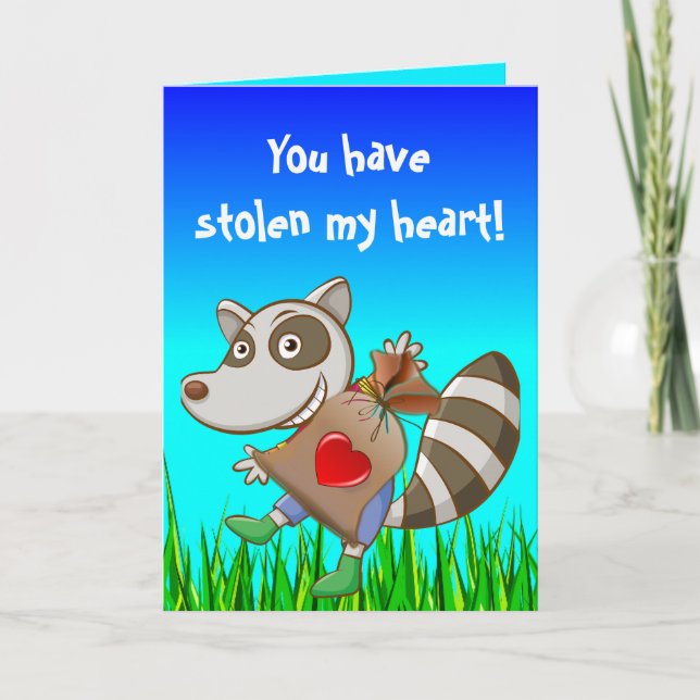 Tarjeta Raccoon editable robando un El día de San Valentín (Anverso)