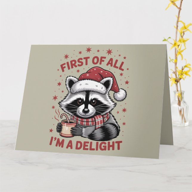 Tarjeta Raccoon gracioso en primer lugar soy un Navidad de (flor amarilla)