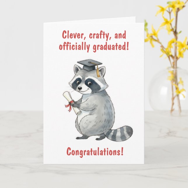 Tarjeta Raccoon Graduation (flor amarilla)
