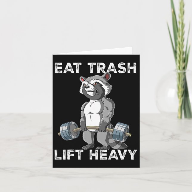 Tarjeta Raccoon Gym Weight Entrenamiento Comer Trash Lift  (Anverso)