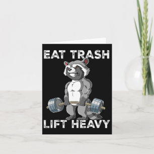 Tarjeta Raccoon Gym Weight Entrenamiento Comer Trash Lift 