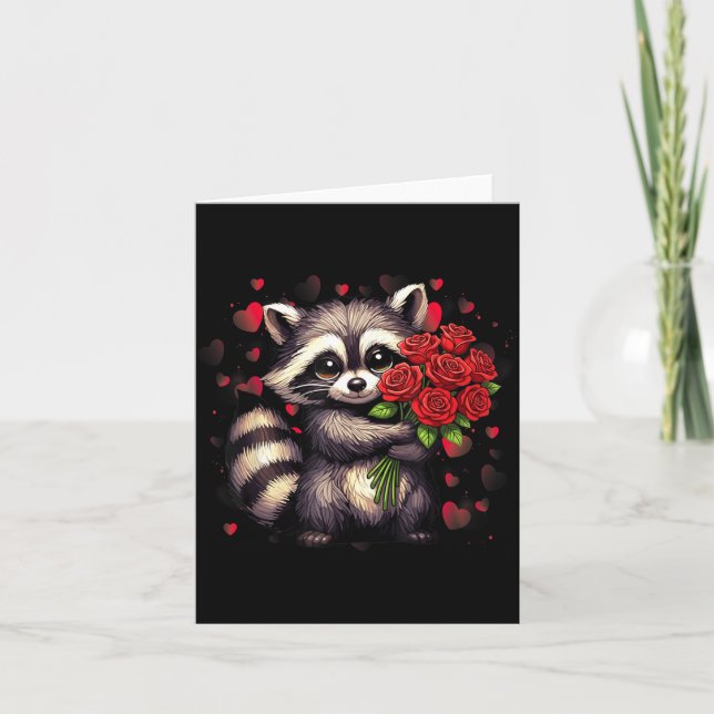 Tarjeta Raccoon Holding Red Rose Cute Raccoon Valentine An (Anverso)