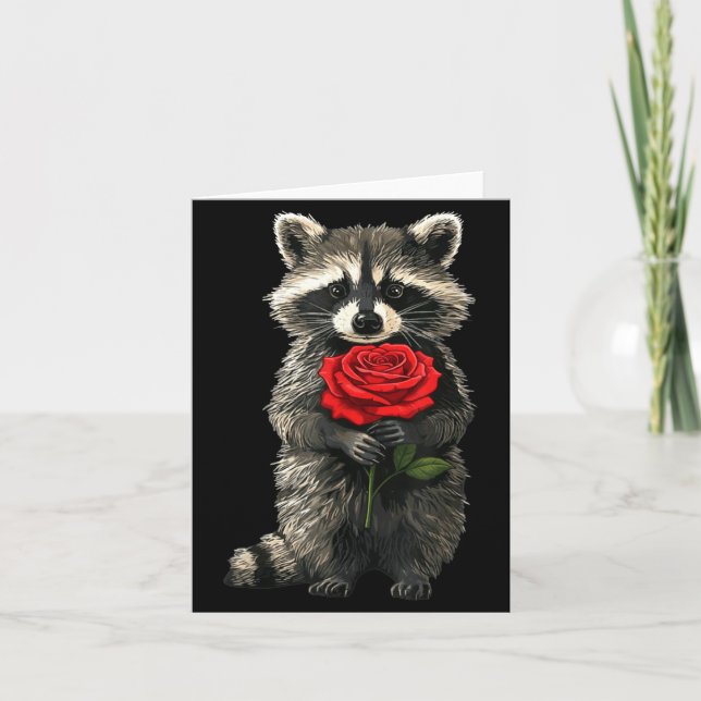 Tarjeta Raccoon Holding Red Rose Cute Raccoon Valentine An (Anverso)
