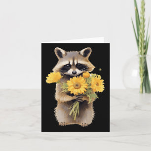 Tarjeta Raccoon Holding Sunflower Cute Flower Día de la Ma