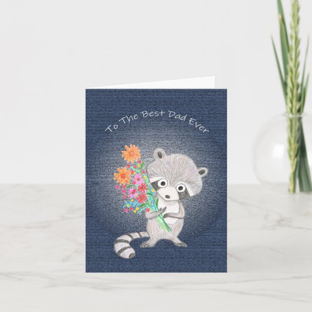 Tarjeta Raccoon los padres día al mejor papá racoon de la  (Anverso)