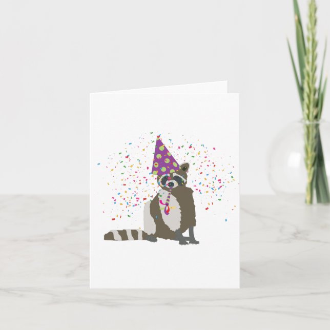 Tarjeta Raccoon Partying - Animales que tienen un Fiesta (Anverso)