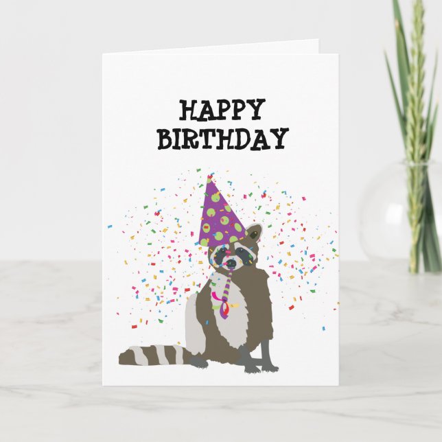 Tarjeta Raccoon Partying - Animales que tienen un Fiesta (Anverso)