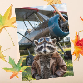 Tarjeta Raccoon Pilot Airplane Funny Photo Birthday