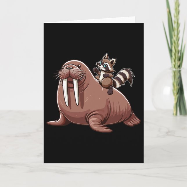 Tarjeta Raccoon Riding Walrus Costume Sea Animal Lover Kid (Anverso)