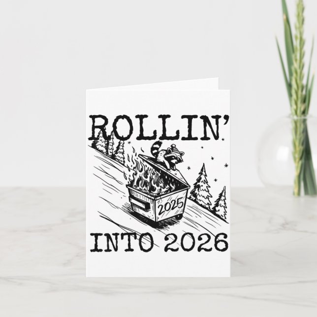Tarjeta Raccoon Rolling Into 2026 Happy New Year 2026 Funn (Anverso)