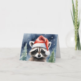 Tarjeta Raccoon Santa Navidades