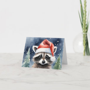 Tarjeta Raccoon Santa Navidades