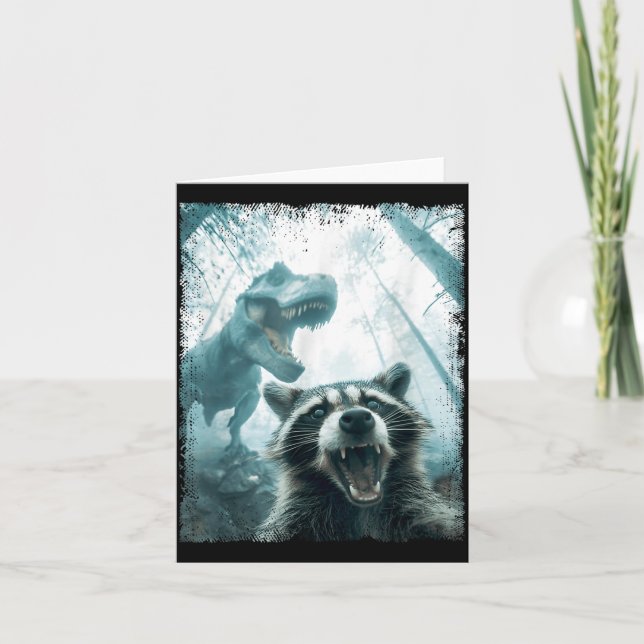 Tarjeta Raccoon Selfie With Tyrannosaurus T Rex Adventure  (Anverso)