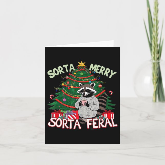 Tarjeta Raccoon Sorta Merry Sorta Santa Fe (Anverso)