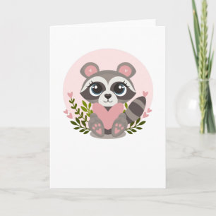 Tarjeta Raccoon Sostengo un corazón para El día de San Val