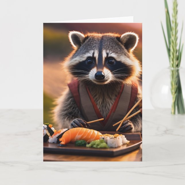 Tarjeta raccoon sushi (Anverso)