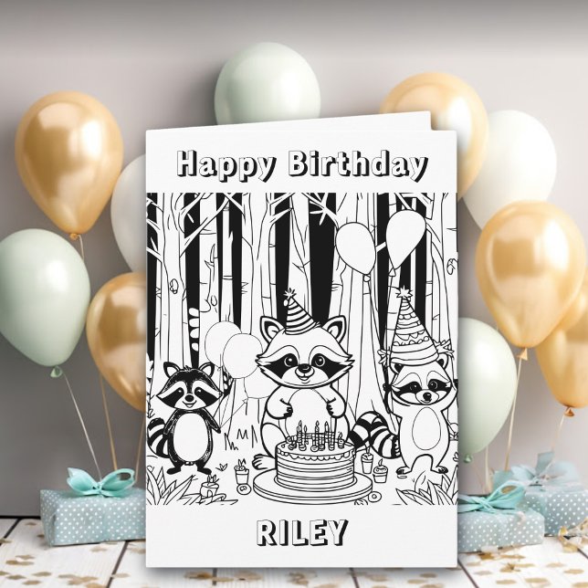 Tarjeta Raccoon Tema feliz cumpleaños personalizado (Subido por el creador)