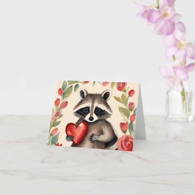 Tarjeta Raccoon Valentine (Orquídea)