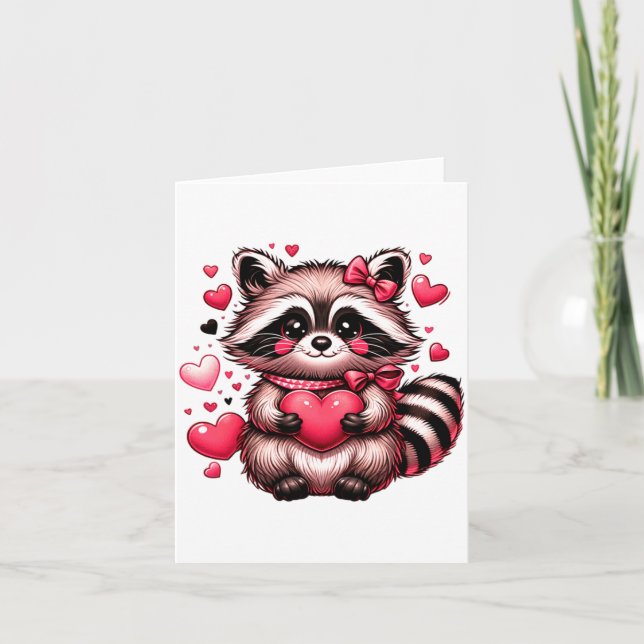 Tarjeta Raccoon Valentine Hearts  (Anverso)