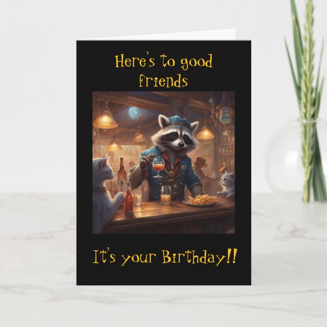Tarjeta Raccoons and Cats share drinks in the bar birthday (Anverso)