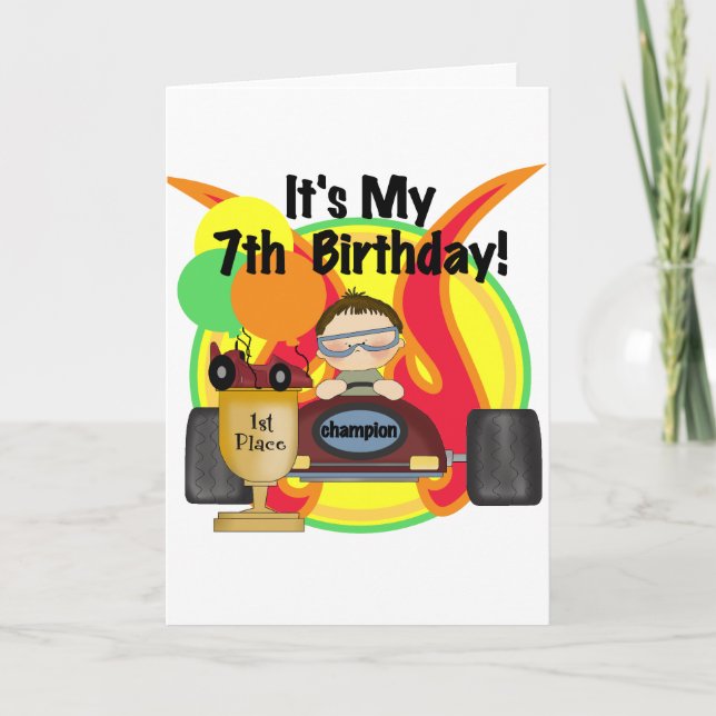 Tarjeta Race Car 7 camisetas de cumpleaños y regalos (Anverso)