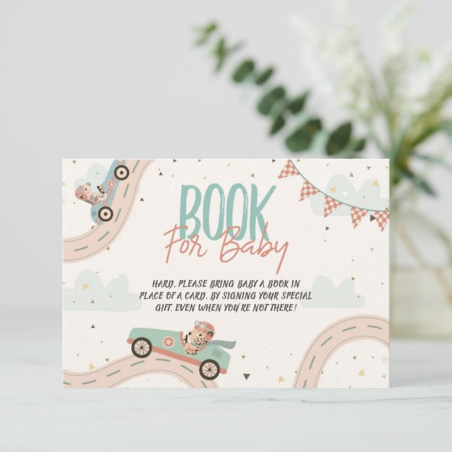 Tarjeta Race Car Fast Baby Shower Books Para Bebés (Anverso de pie)