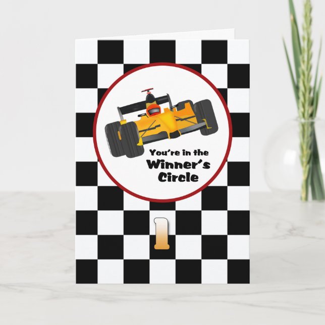 Tarjeta Race Car Happy 1er Birday Card (Anverso)