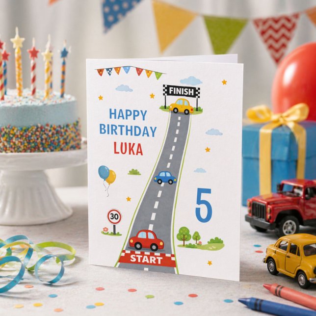 Tarjeta Race Car Kids Racing Track Happy Birthday (Subido por el creador)