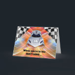Tarjeta Race Car Theme 18th Birthday Fast Lane<br><div class="desc">Cuando estás en el Fast Lane... los cumpleaños parecen pasar. ¡Feliz cumpleaños 18! Tarjeta de cumpleaños con tema de autos de carrera con el número 18 en el auto. Personalizar la portada y el texto interno como quieras durante otros años de cumpleaños. Arte, imagen y verso copyright © Shoaff Ballanger...</div>