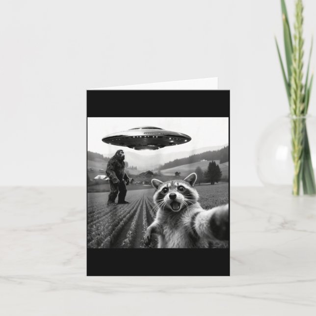 Tarjeta Racoon Bigfoot Selfie Ufo Funny Racoon Alien Bigfo (Anverso)