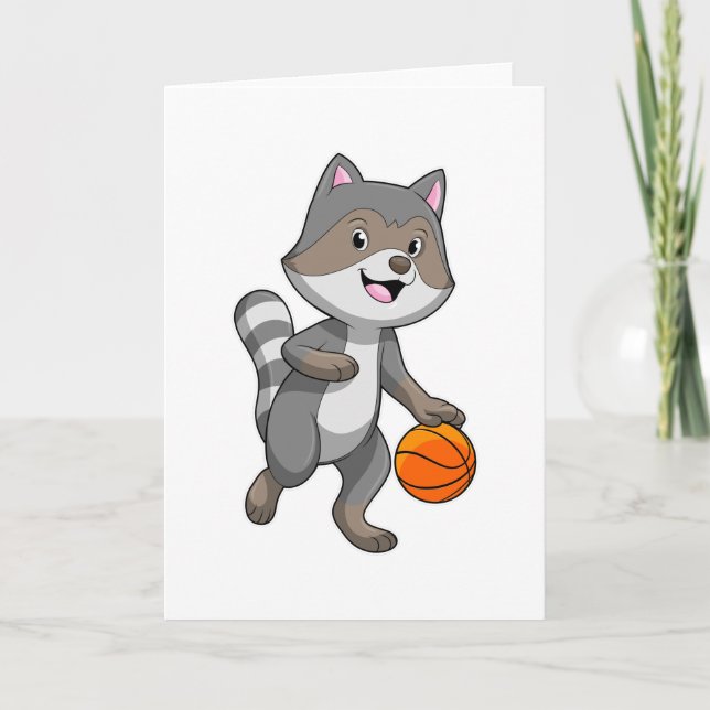 Tarjeta Racoon como jugador de baloncesto con baloncesto (Anverso)