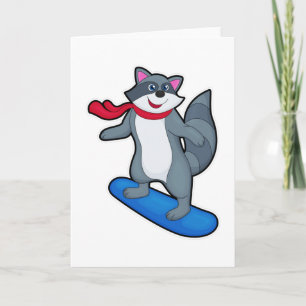 Tarjeta Racoon como Snowboard con Snowboard y Scarf