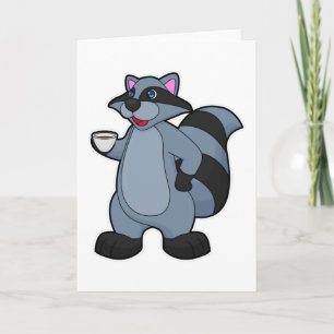 Tarjeta Racoon con copa de café