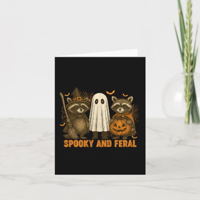 Tarjeta Racoon Fantasma Y Feral Cute Fantasma Halloween Co (Anverso)