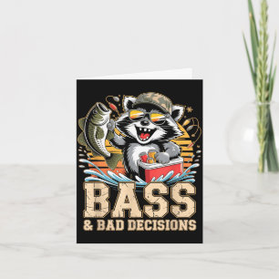 Tarjeta Racoon pescando cerveza de lubina y malas decision