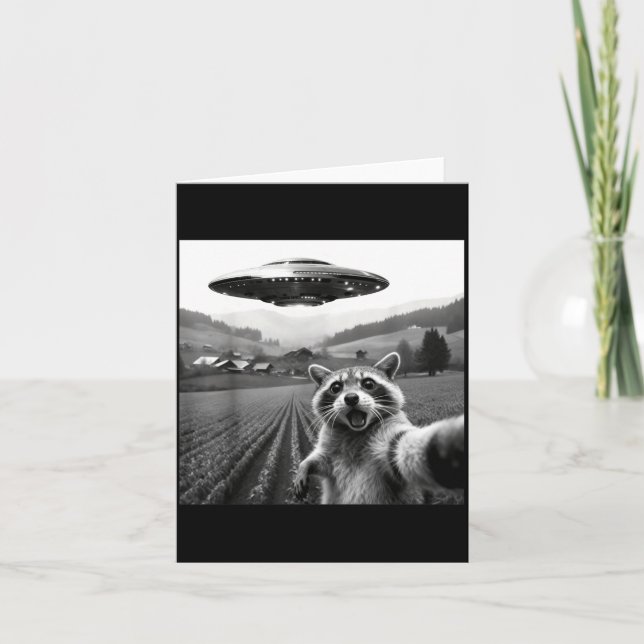 Tarjeta Racoon Selfie With Alien Ufo Funny Racoon Alien Bi (Anverso)