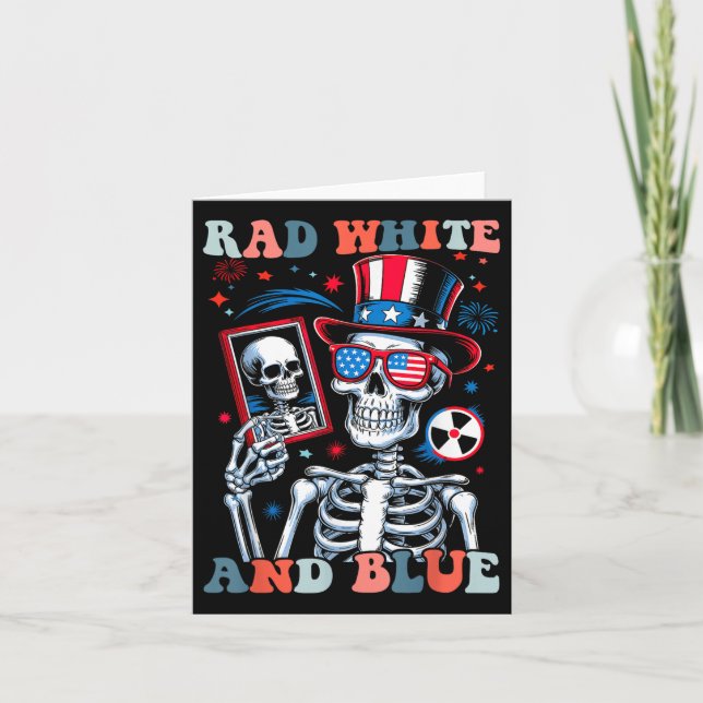 Tarjeta Rad White And Blue Skeleton Funny Radiotic Radiol (Anverso)