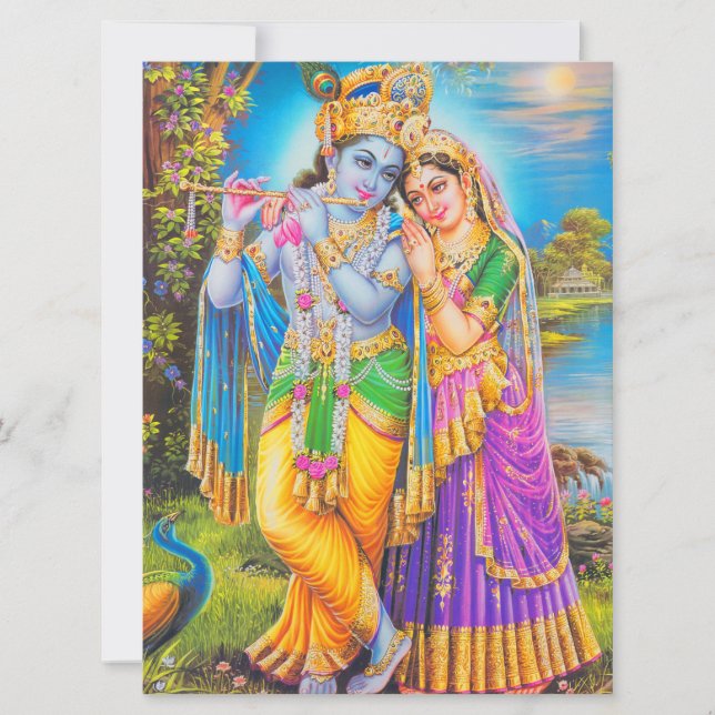 Tarjeta Radha Krishna with Flute Hare Krishna (Anverso)