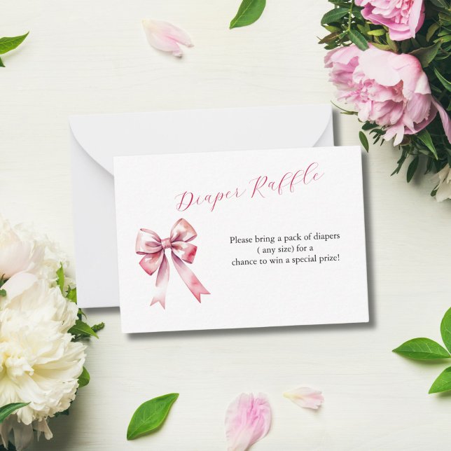 Tarjeta Raffle Baby Shower Diaper Bow Rosa Coquett (Pink Bow Coquette aesthetic Baby shower Diaper Raffle card)