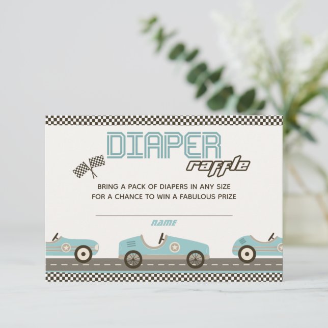 Tarjeta Raffle Baby Shower Diaper de Carreras Car (Anverso de pie)